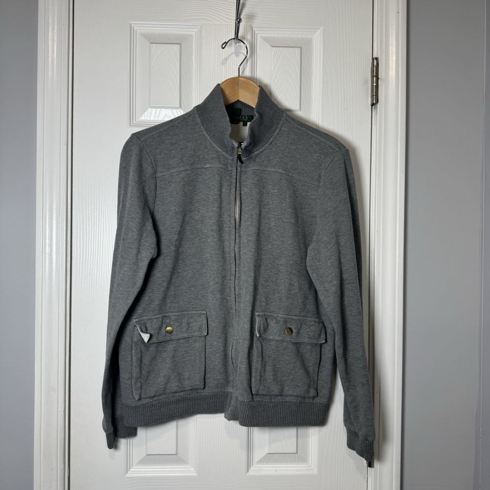 Ralph Lauren Zip Up Pockets Zip Sweater Sweatshirt Up Gray Women's Large‎